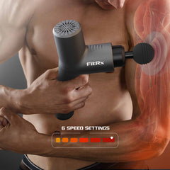 FitRx Neck and Back Massager, Handheld Percussion Massage Gun with Multiple Speeds and Attachments